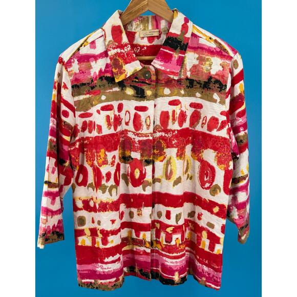 Choices Weekend‎ Career Women's Large White Floral 5-Button 3/4 Sleeve Jacket - Picture 9 of 10